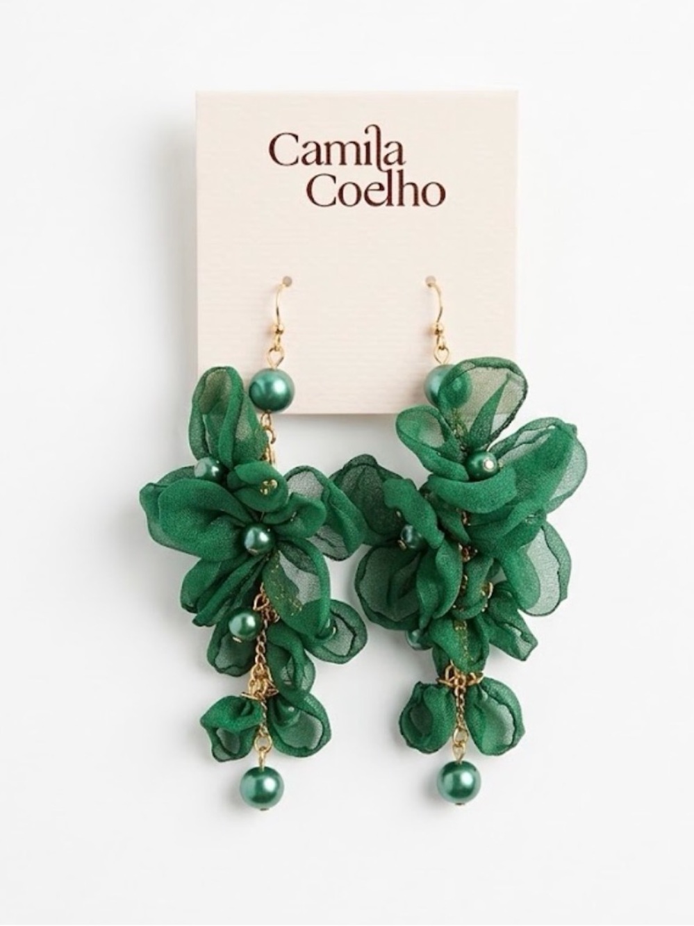NWT ⚜️💚⚜️ Camila Coelho Fabric Flower Statement Drop Earrings